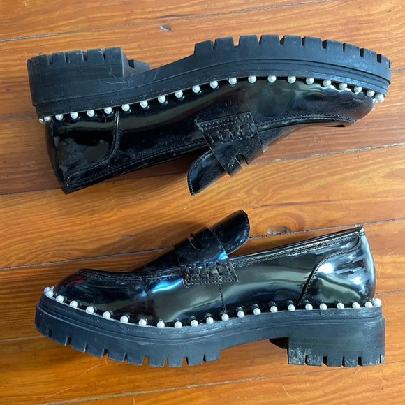 Branna Black Patent Platform Loafers With Pearl Detailing 6.5 - Picture 1 of 6